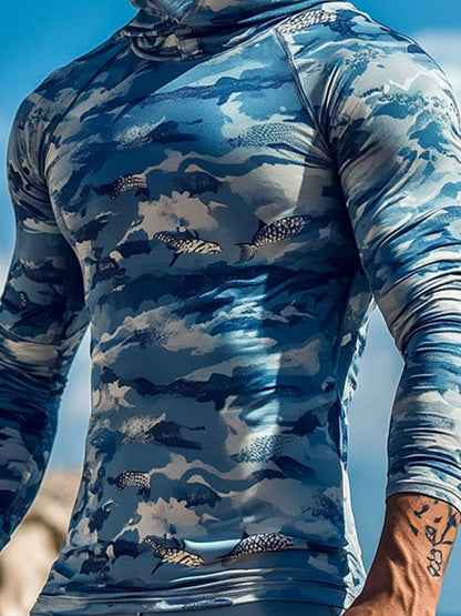 Men's Outdoor Sun Protection Breathable Cool Hooded Sun Protection Long-Sleeved Top