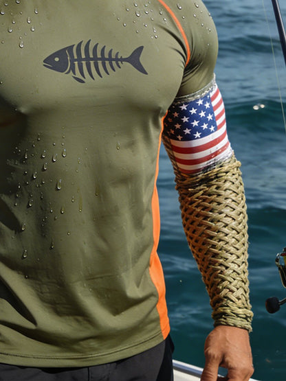 Men's Outdoor Sun Protection Breathable Cool Face Mask Hooded Printed Long-Sleeved Top