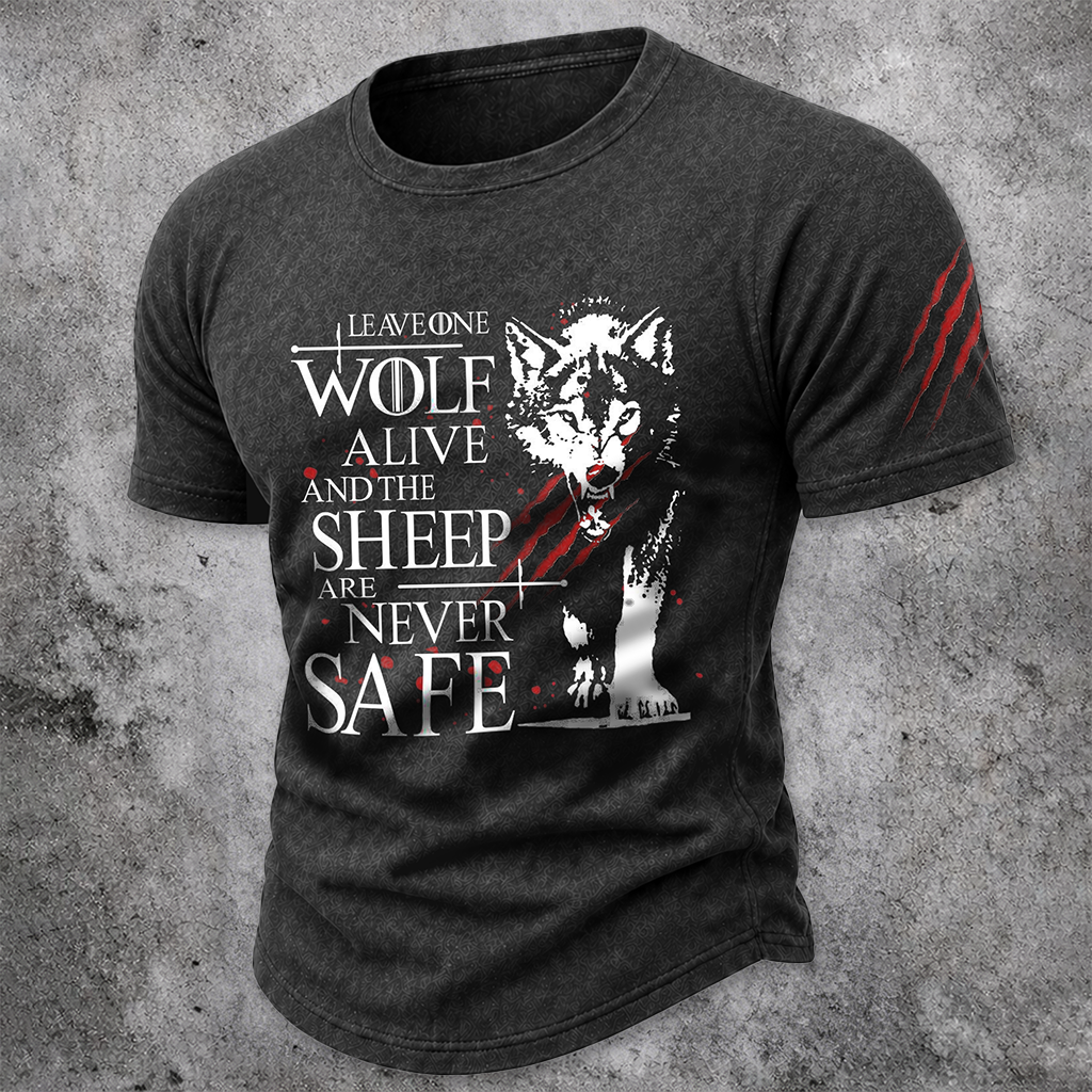 Men's Wolf Graphic Print T-Shirt - Dark Grey Short Sleeve Casual Crew Neck Top
