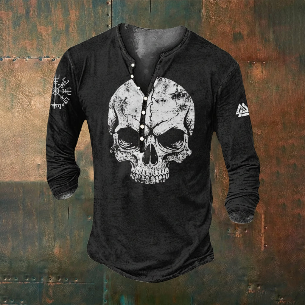 Viking Vegvísir Nordic Knot Celtic Knot Casual Long-Sleeve Henley Shirt