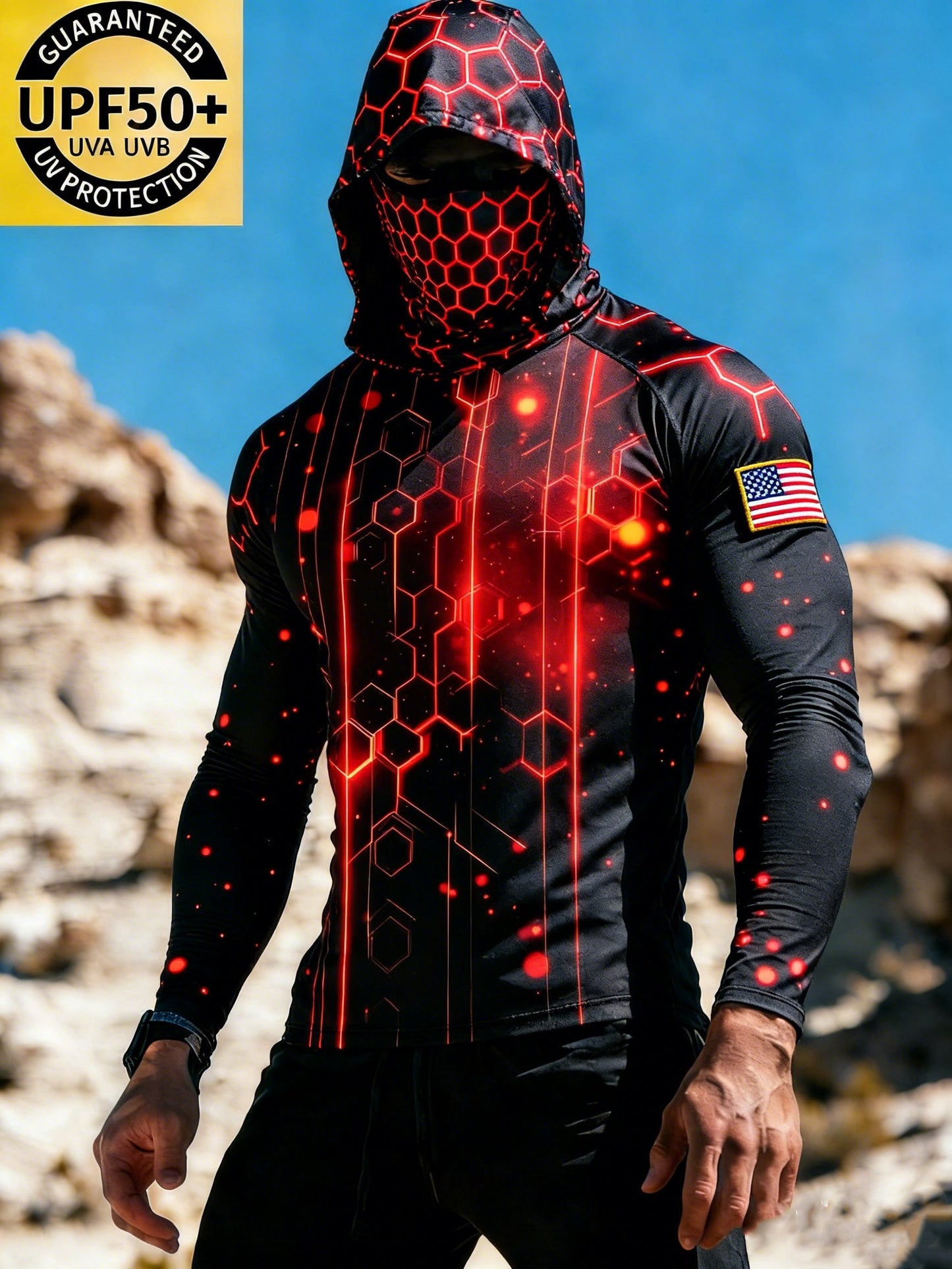Neon Hex Grid Tech Glow Print Sun Protection Print Top