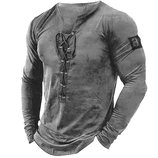 2024 New Men's Long Sleeve Henry Shirt Solid Color Lead Top Casual Beach Bottom Shirt Top