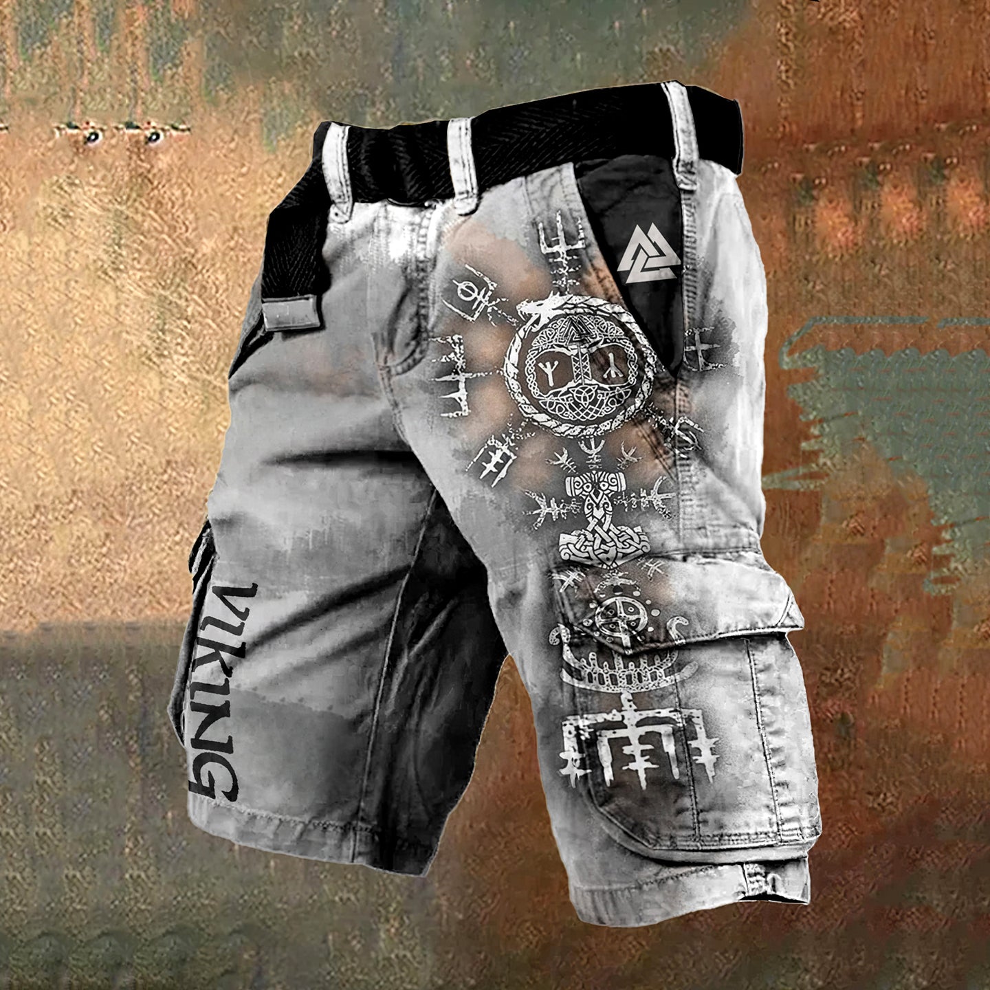 Men'S Retro Viking Rune Color Matching Art Graphic Cargo Shorts