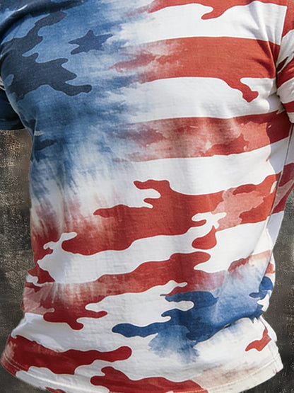 Men's Retro Patriot Camouflage Patchwork T-shirt