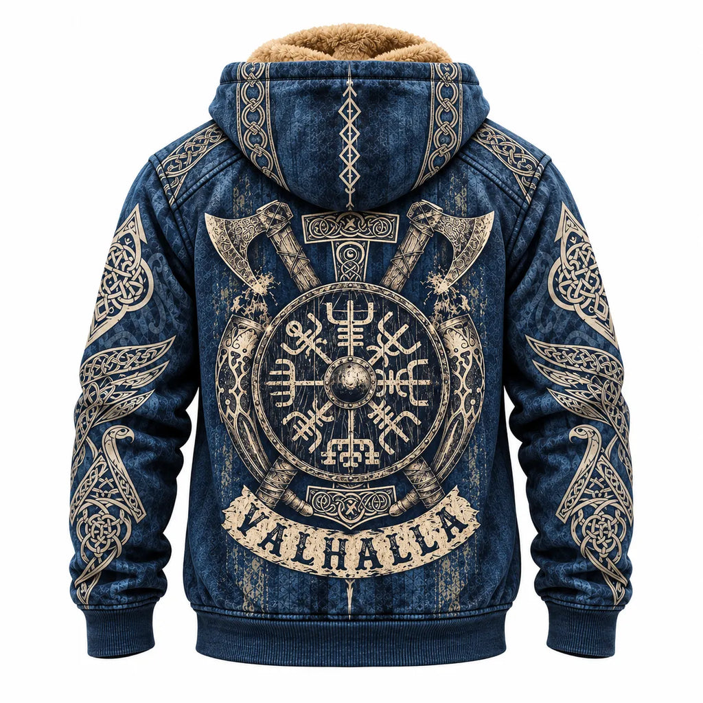 Black Viking Valhalla Shield Fleece Zip Hoodie