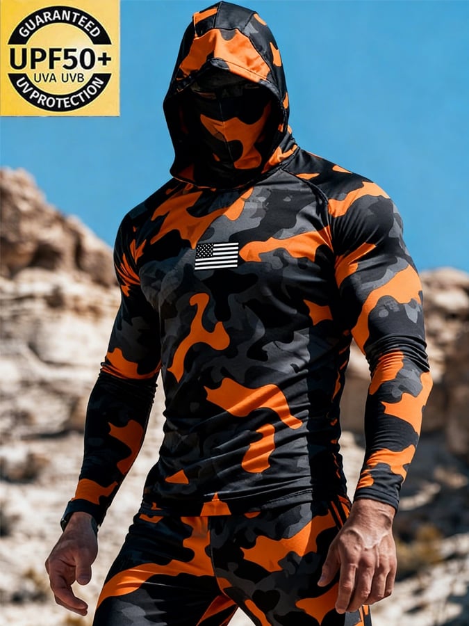 Men's Outdoor Sun Protection Breathable Cool Hooded Sun Protection Long-Sleeved Top