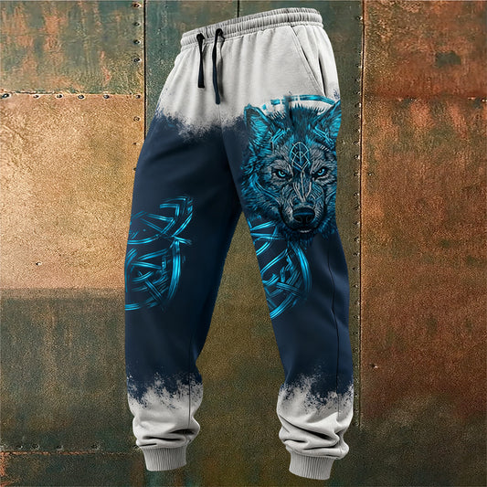 Viking Wolf Totem Gradient Print Casual Trousers