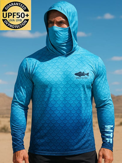 Men's Outdoor Sun Protection Breathable Cool Mask Hooded Sun Protection Long-Sleeved Top