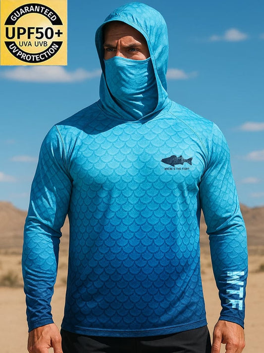 Men's Outdoor Sun Protection Breathable Cool Mask Hooded Sun Protection Long-Sleeved Top
