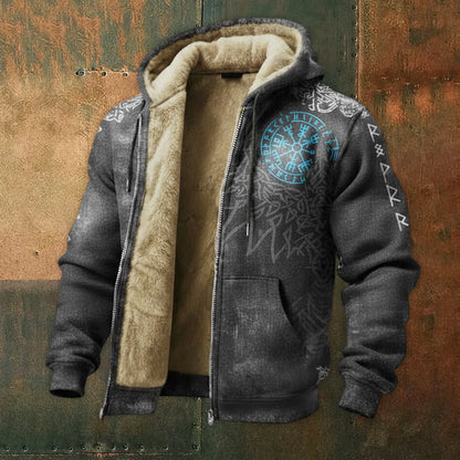 Viking Nordic Vegvisir Raven Casual Long-Sleeve Warm Fleece Hoodie