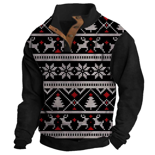 Men's Sweatshirt Christmas Stand Collar Buttons Daily Tops Black