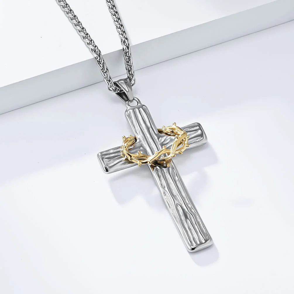 Jesus Crown Of Thorns Cross Sacred Protection Pendant Necklace