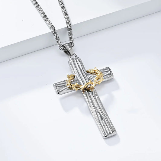 Jesus Crown Of Thorns Cross Sacred Protection Pendant Necklace