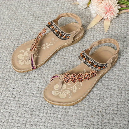 Boho Floral Embroidered Sandals for Women