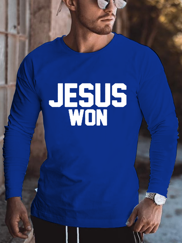 Jesus Won Christian Cotton Long Sleeve T-Shirt