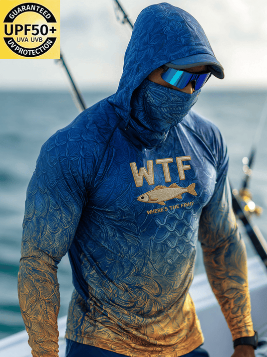 Men's Outdoor Sun Protection Breathable Cool Face Mask Hooded Printed Long-Sleeved Top