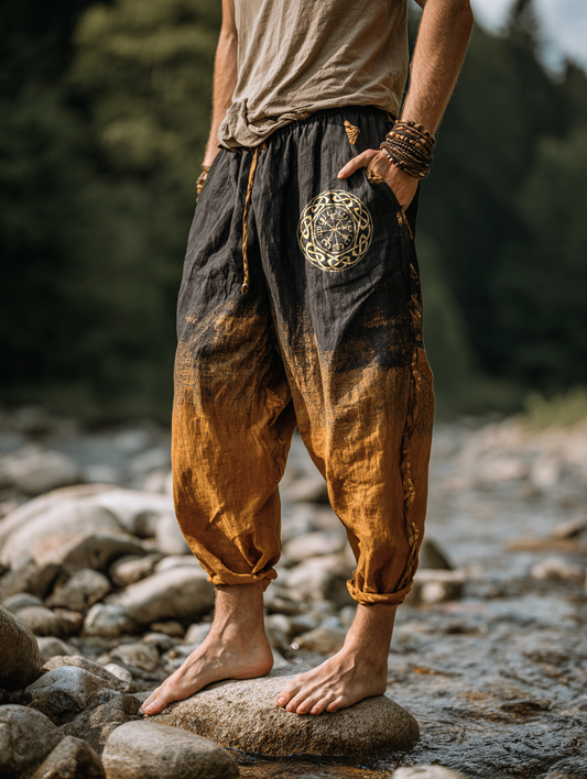 Men's Viking Holiday Rune Totem Vintage Nordic Casual Linen Pants
