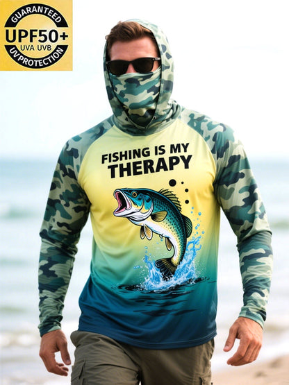 Men's Outdoor Sun Protection Breathable Cool Mask Hooded Sun Protection Long-Sleeved Top
