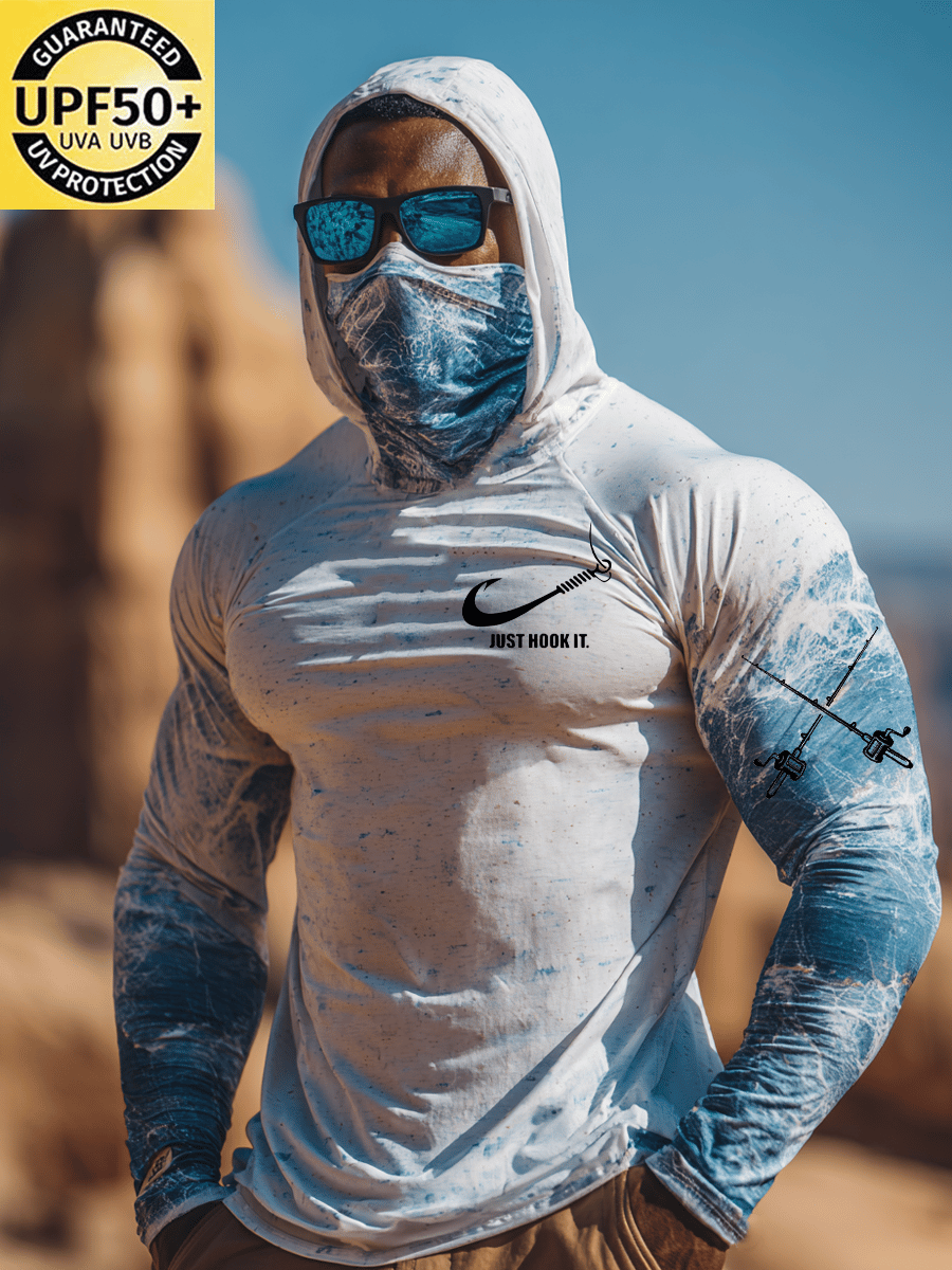 Men's Outdoor Sun Protection Breathable Cool Mask Hooded Sun Protection Long-Sleeved Top