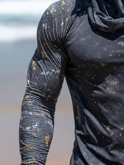 Men's Outdoor Sun Protection Breathable Cool Face Mask Hooded Printed Long-Sleeved Top