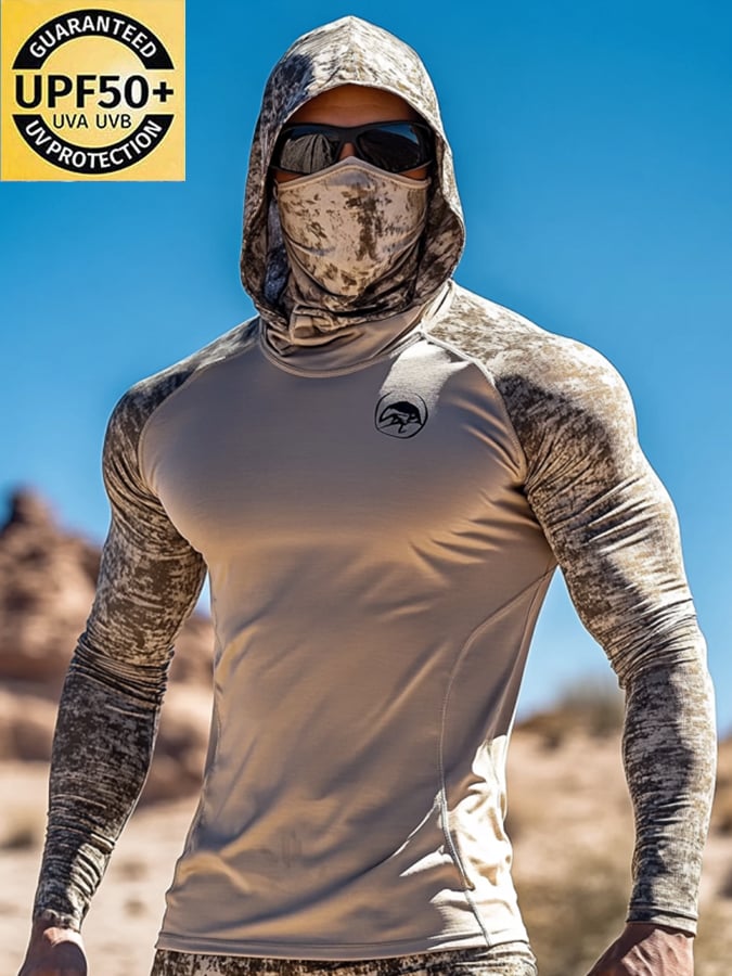Men's Outdoor Sun Protection Breathable Cool Mask Hooded Sun Protection Long-Sleeved Top