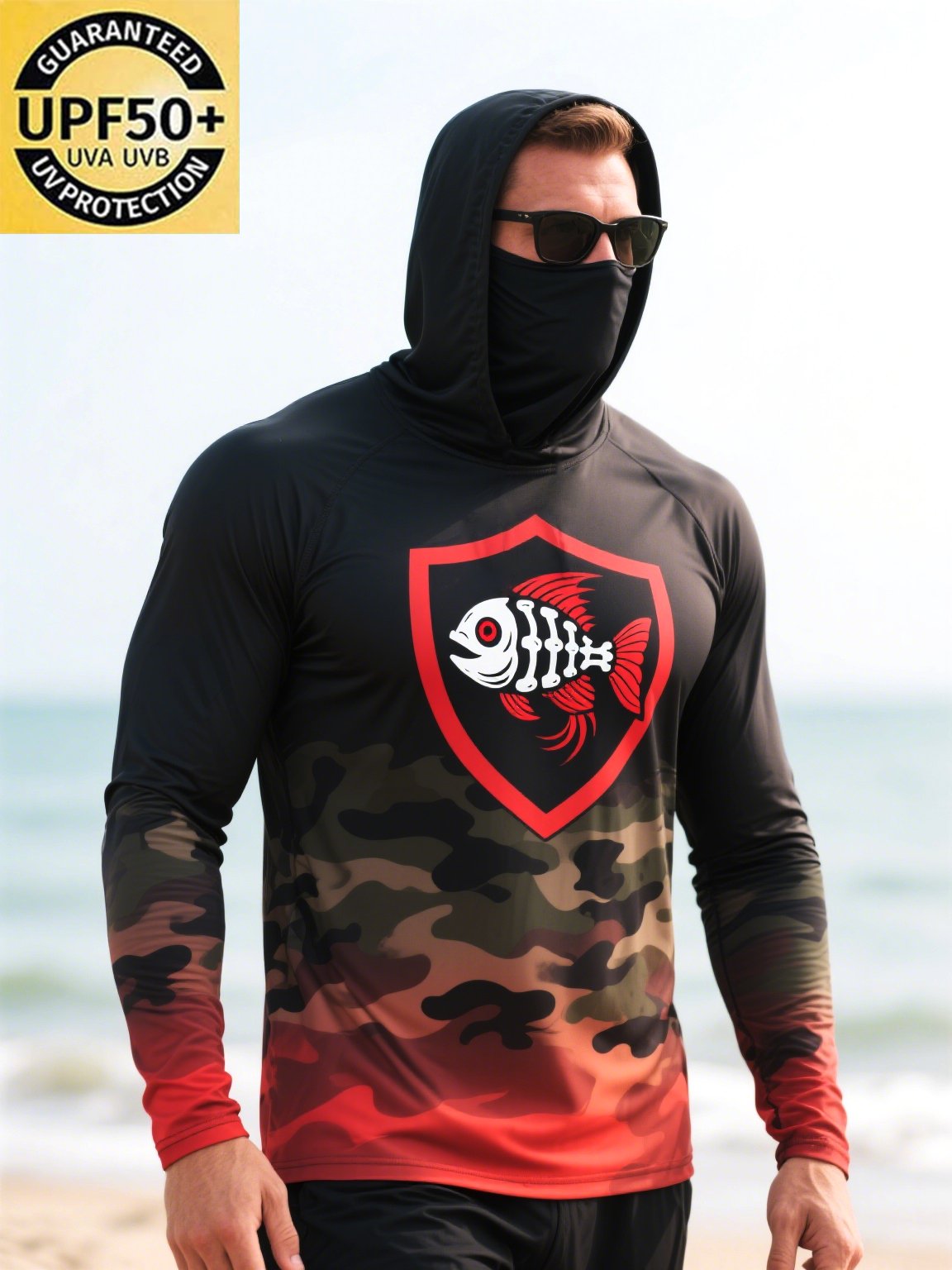 Men's Outdoor Fishing Sun Protection Breathable Cooling Mask Hooded Sun Protection Long Sleeve Top