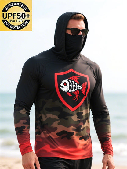 Men's Outdoor Fishing Sun Protection Breathable Cooling Mask Hooded Sun Protection Long Sleeve Top