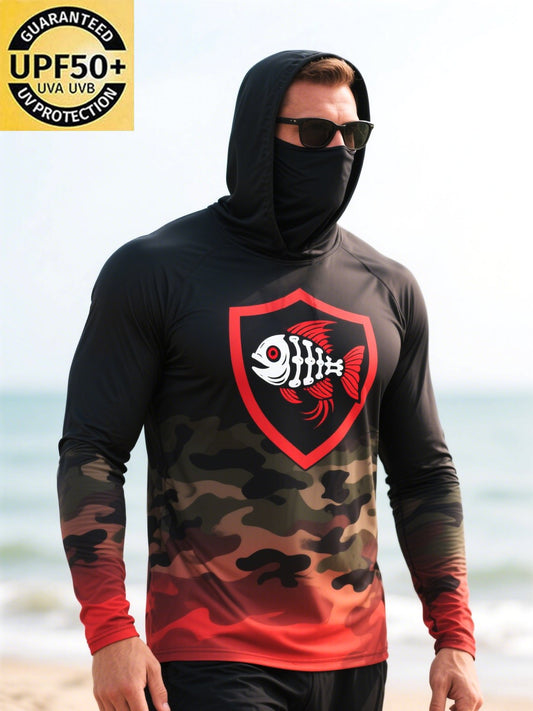 Men's Outdoor Fishing Sun Protection Breathable Cooling Mask Hooded Sun Protection Long Sleeve Top