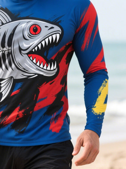 Men's Outdoor Fishing Sun Protection Breathable Cooling Mask Hooded Sun Protection Long Sleeve Top