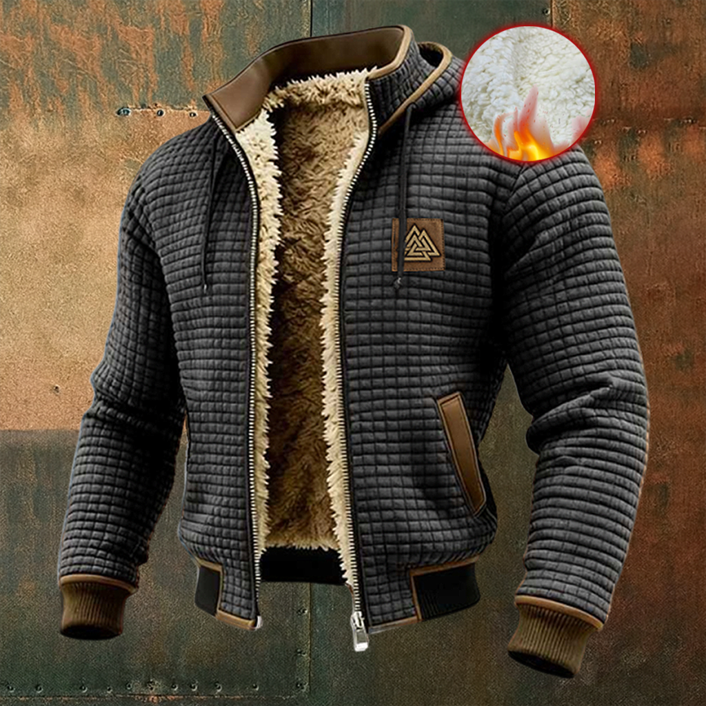 Men's Viking Totem Thermal Grid Jacket Fleece Shearling & Structured Waffle Zip-Up Hoodie