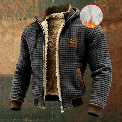 Men's Viking Totem Thermal Grid Jacket Fleece Shearling & Structured Waffle Zip-Up Hoodie