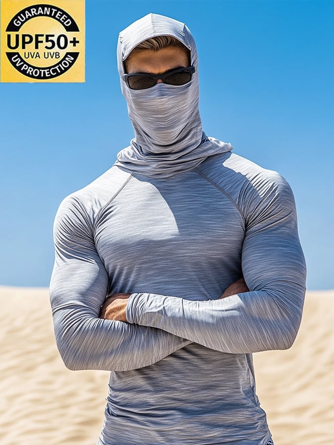 Men's Outdoor Sun Protection Breathable Cool Hooded Sun Protection Long-Sleeved Top