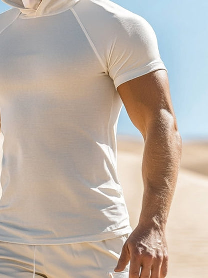 Men's Outdoor Sun Protection Breathable Cool Mask Hooded Sun Protection Short-Sleeved Top