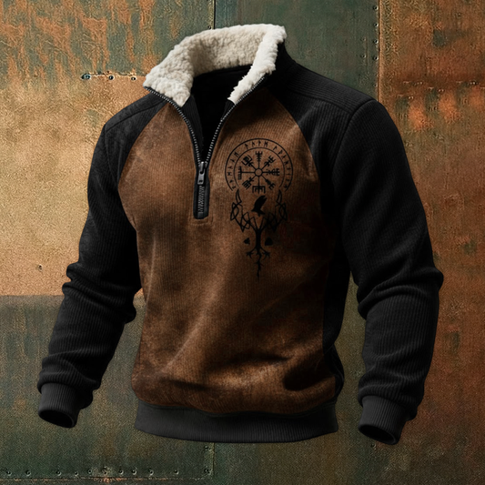 Nordic Viking Style Retro Vegvísir Tree Of Life Casual Long-Sleeve Sweatshirt Fleece Collar