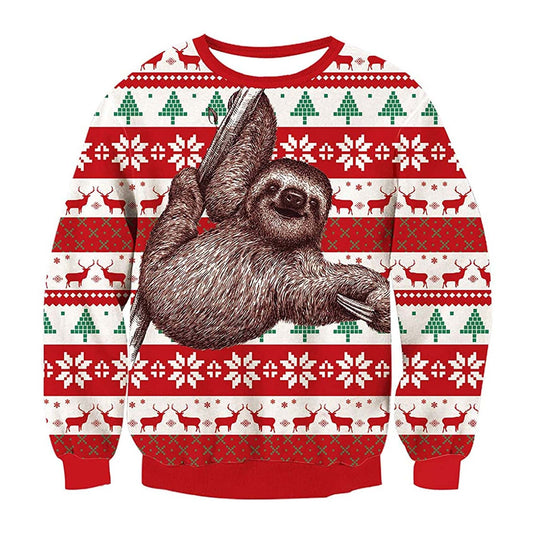 Unisex Sloth Climbing Print Crew Neck Ugly Christmas Sweatshirt