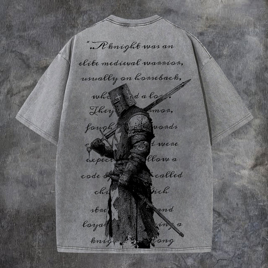 A Knight Was An Elite Medieval Warrior, Usually On Horseback, Who Held A Lot Of Power Printed Men's Washed Tee