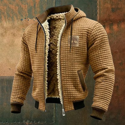 Men's Viking Thermal Grid Jacket Fleece Shearling & Structured Waffle Zip-Up Hoodie