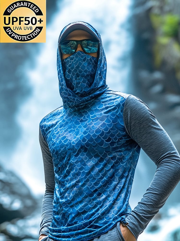 Men's Outdoor Sun Protection Breathable Cooling Mask Hooded Sun Protection Long-Sleeved Top