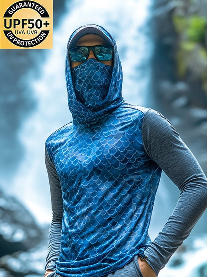 Men's Outdoor Sun Protection Breathable Cooling Mask Hooded Sun Protection Long-Sleeved Top