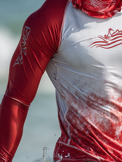 Men's Outdoor Sunscreen Breathable Cool Hooded Printed Surf Long-Sleeve Top