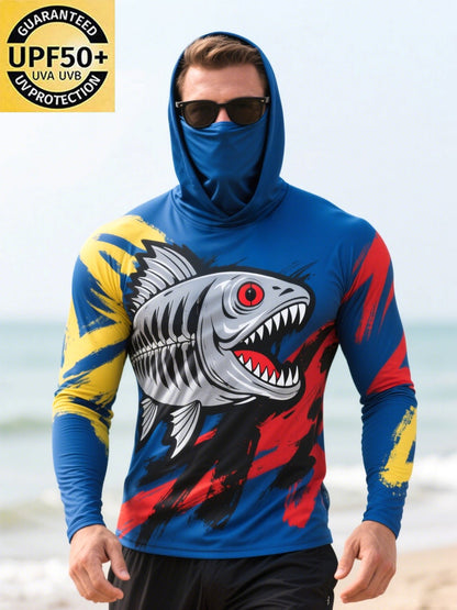 Men's Outdoor Fishing Sun Protection Breathable Cooling Mask Hooded Sun Protection Long Sleeve Top