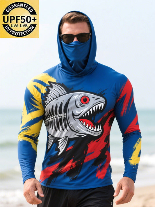 Men's Outdoor Fishing Sun Protection Breathable Cooling Mask Hooded Sun Protection Long Sleeve Top