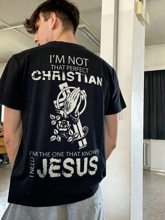 Im Not That Perfect Christian Praying Hands Rose Cross Printed Men's T-shirt