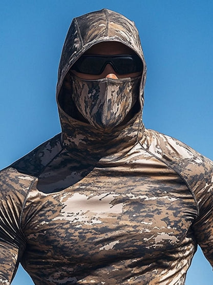 Men's Outdoor Sun Protection Breathable Cool Mask Hooded Sun Protection Long-Sleeved Top