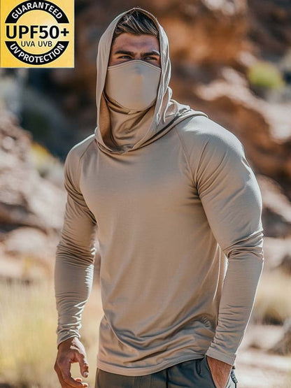 Men's Outdoor Sun Protection Breathable Cool Mask Hooded Sun Protection Long-Sleeved Top