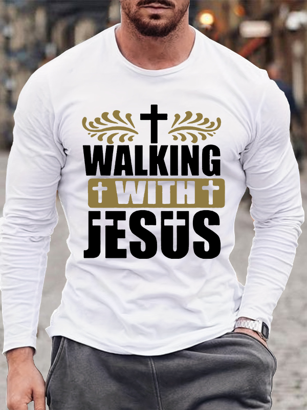 Walking With Jesus Christian Cotton Long Sleeve T-Shirt