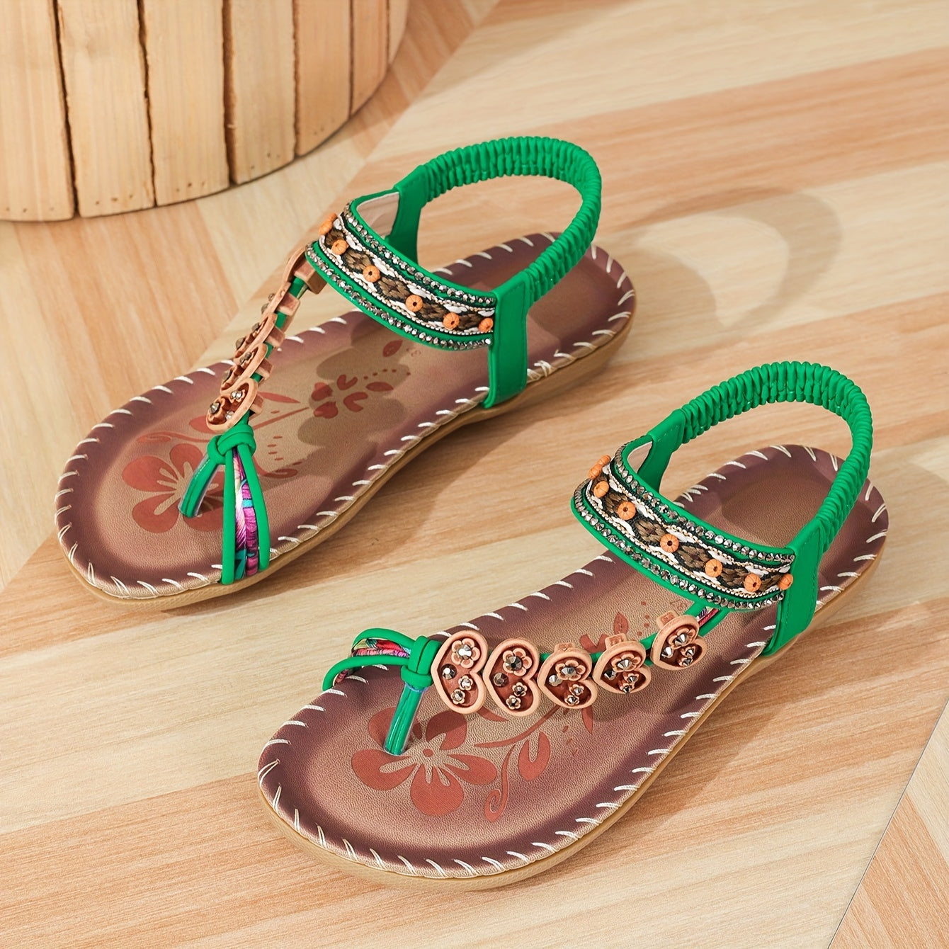 Boho Floral Embroidered Sandals for Women