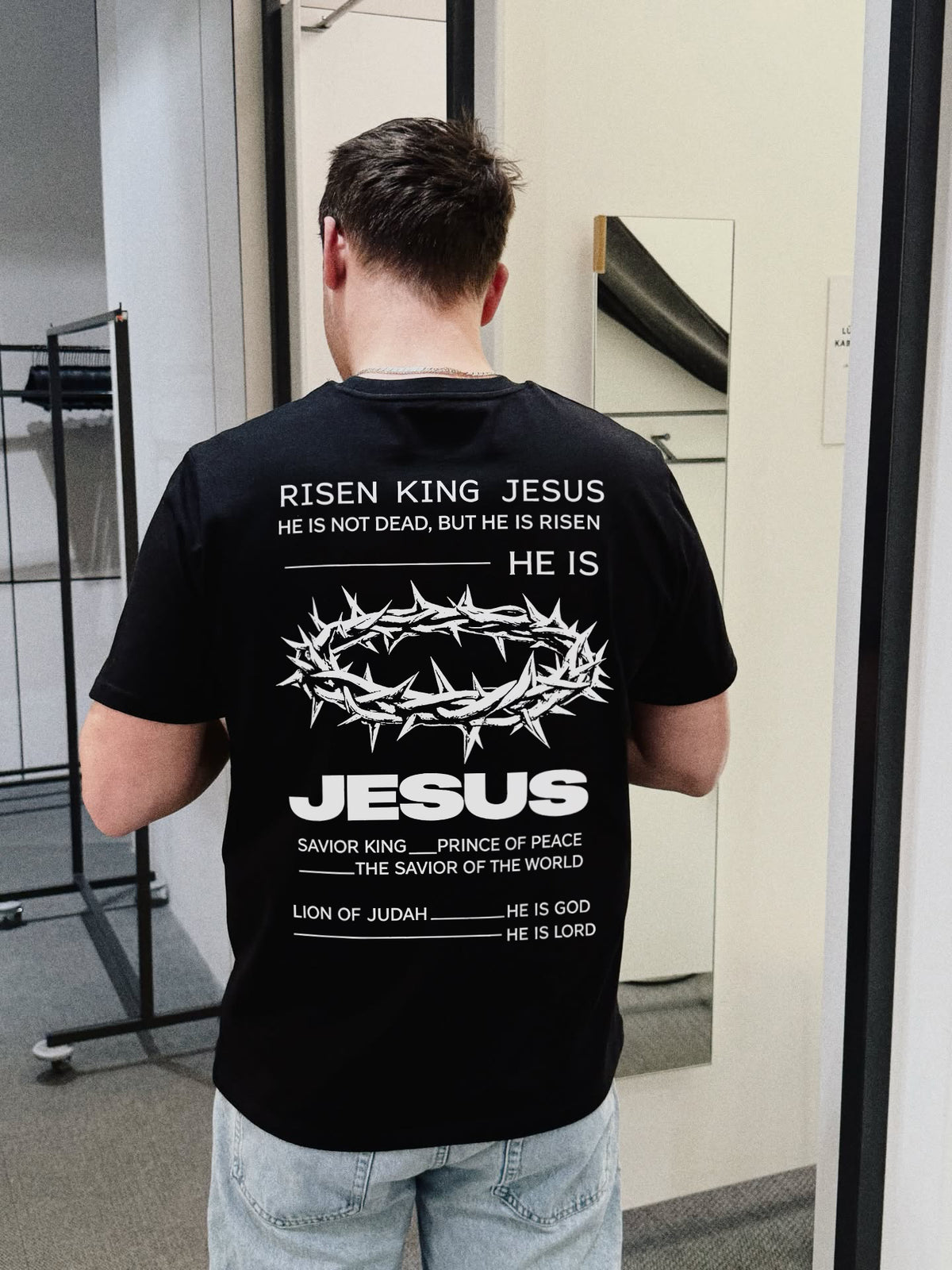 Risen King Jesus, He Is Not Dead, But He Is Risen, He Is, Jesus, Savior King, Prince Of Peace Printed Men's T-shirt