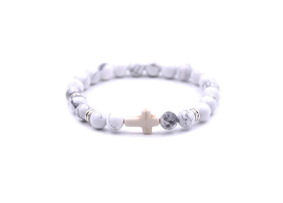 Cross Stone Bead Bracelet - White Rock
