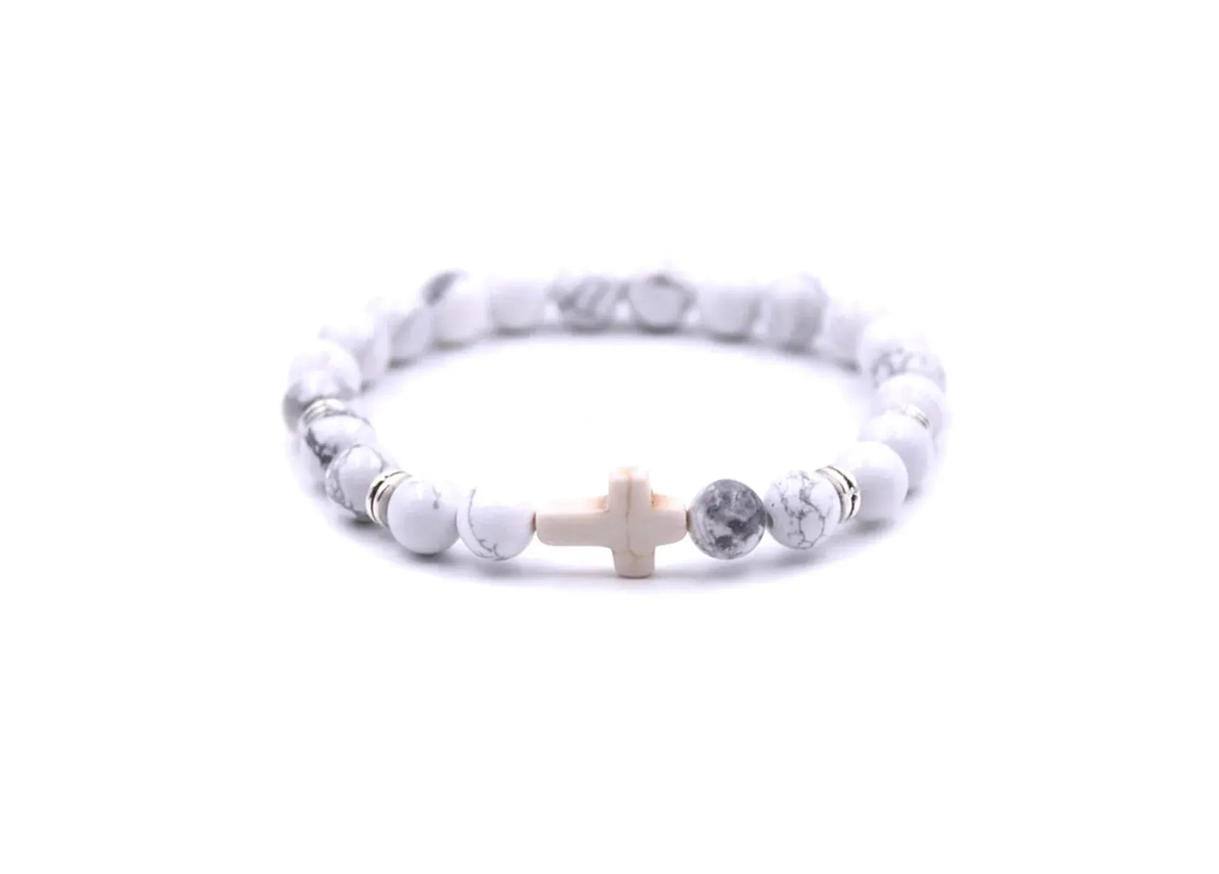 Cross Stone Bead Bracelet - White Rock